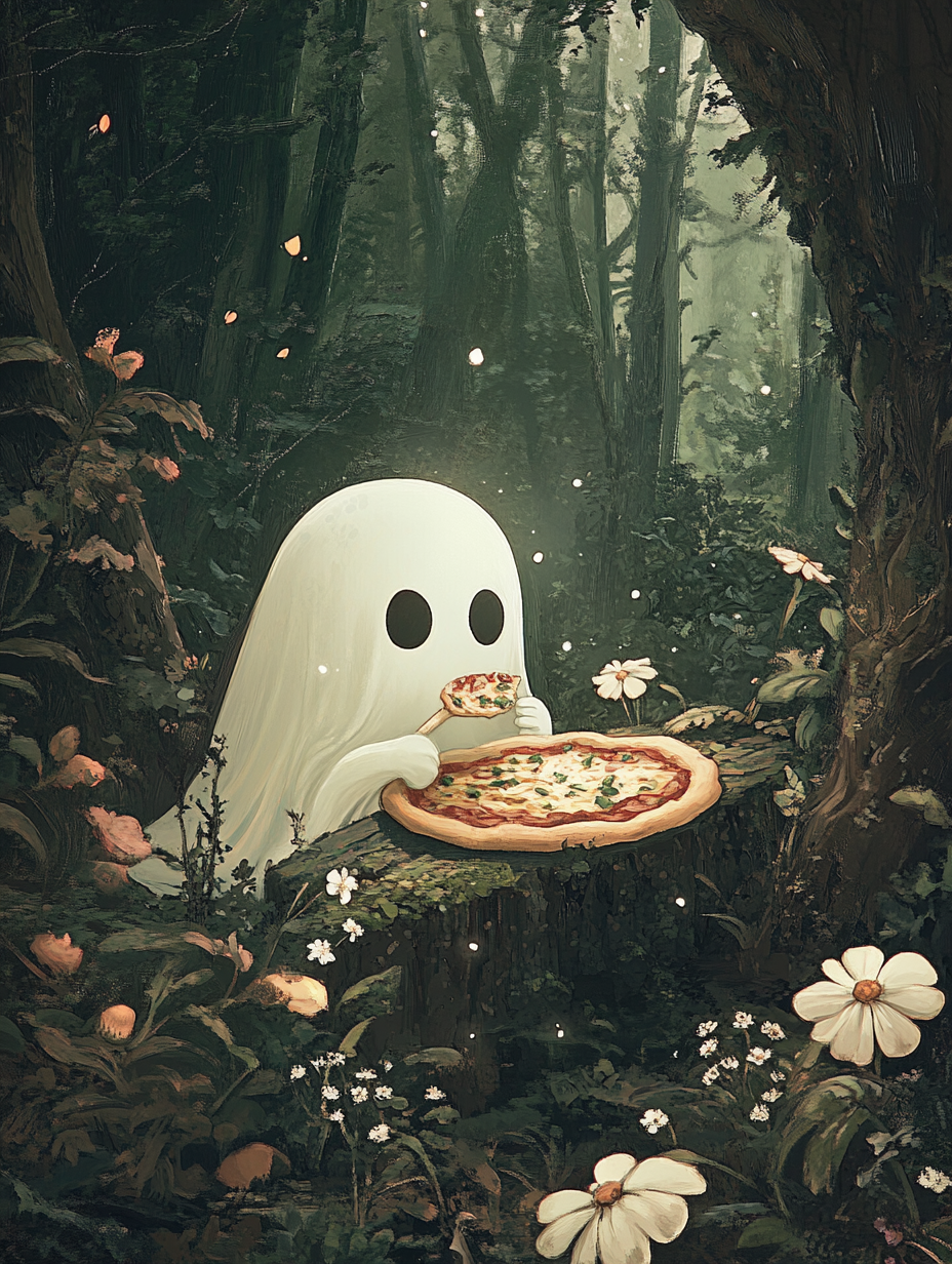 Cute Ghost Pizza Forest Flowers