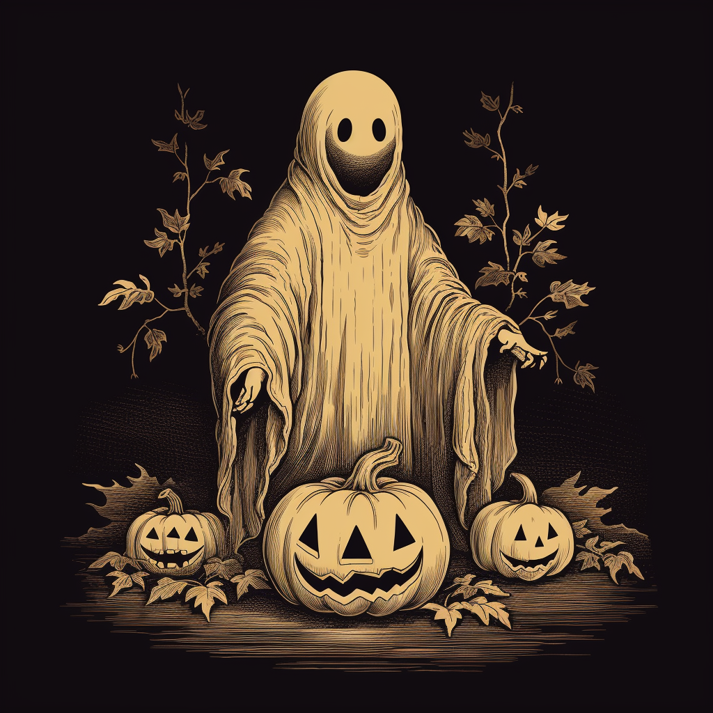 Cute ghost Halloween engraving