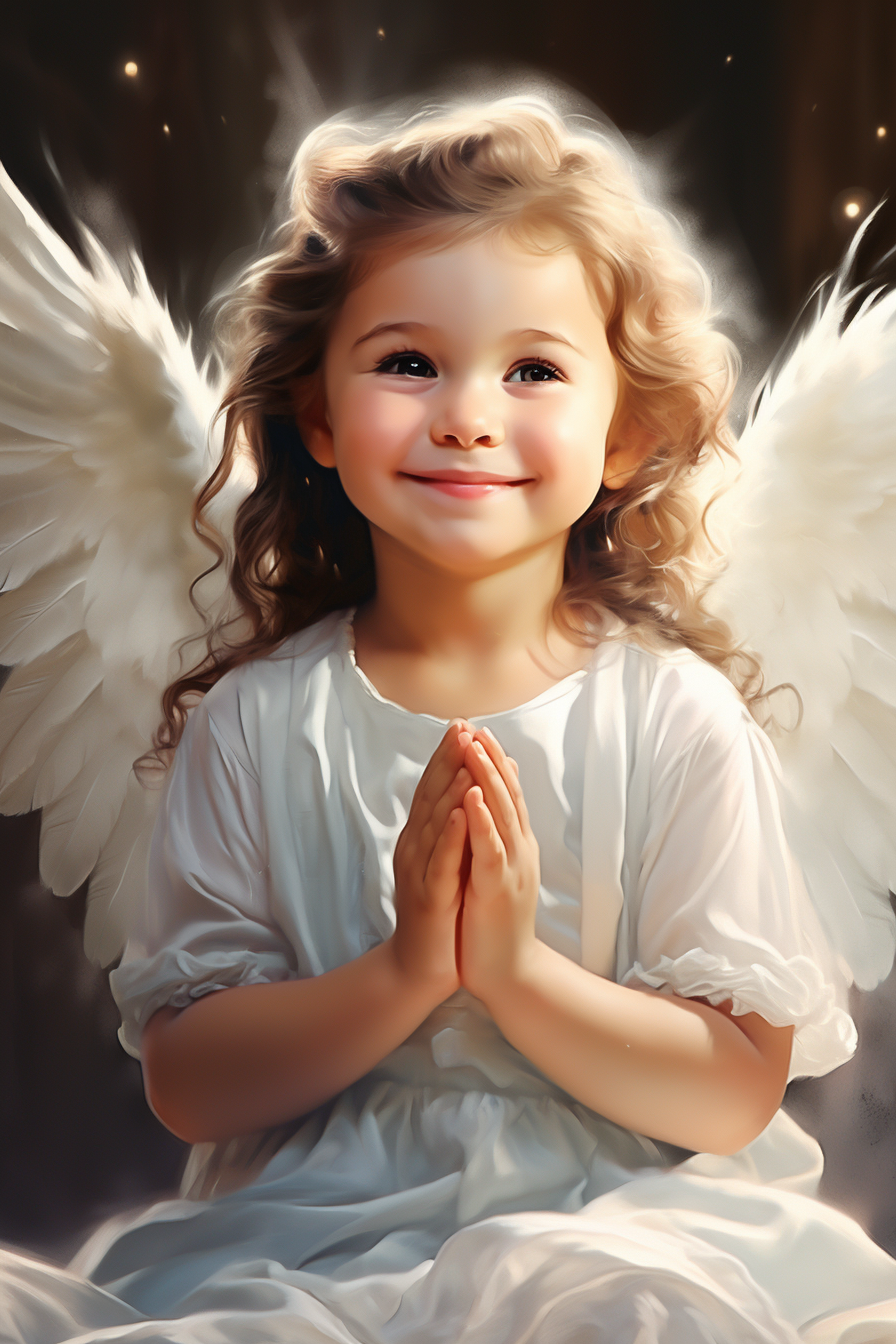 Smiling cute girl with angel wings