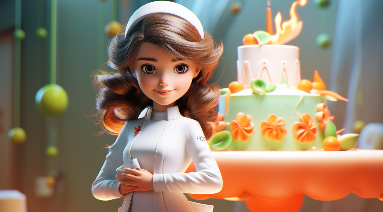 Cute girl with cake logo