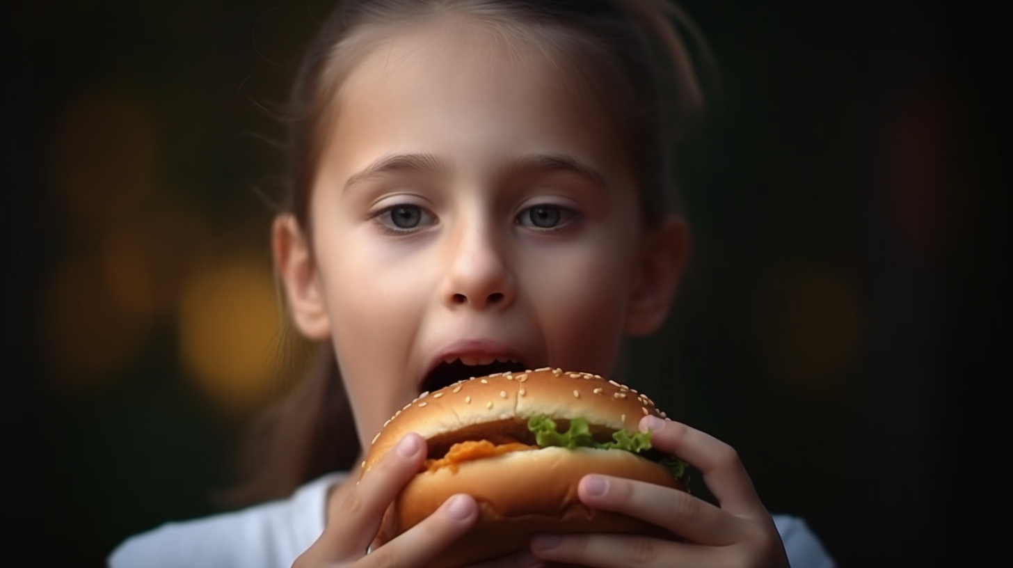 Cute girl holding hamburger bubble