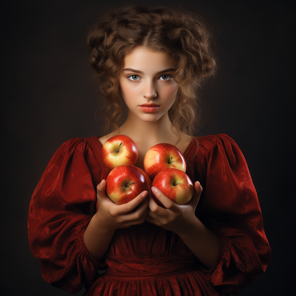 Cute girl with fresh apple harvest