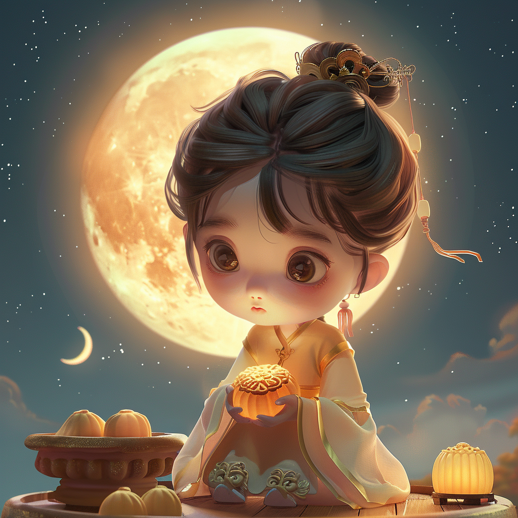 Cartoon girl holding moon cake