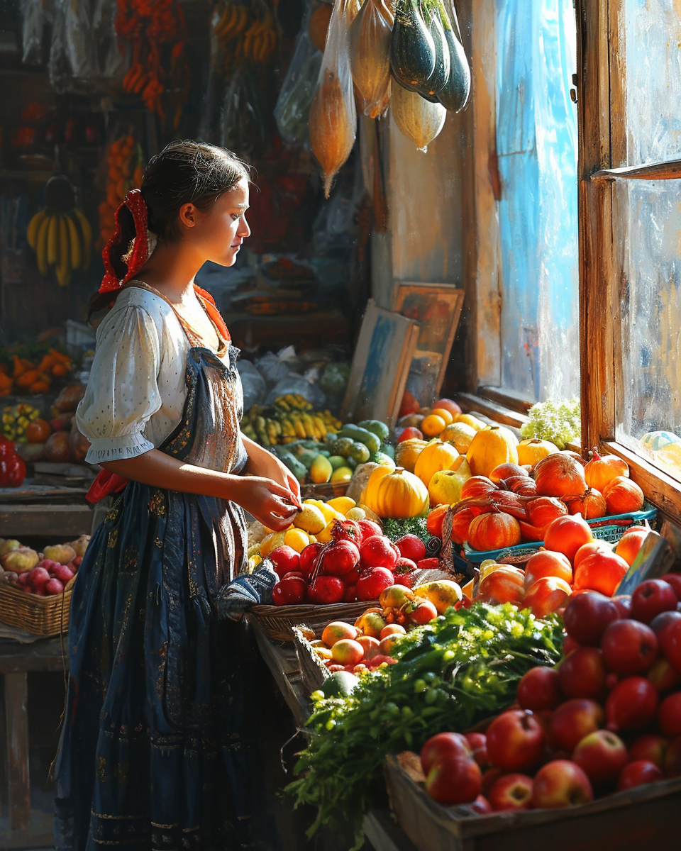 Girl selling fruits at the market