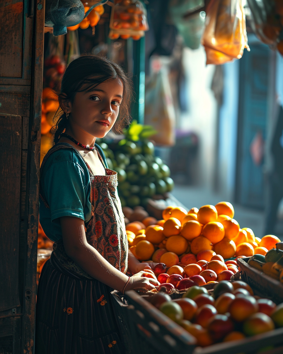 Cute girl selling fresh fruits