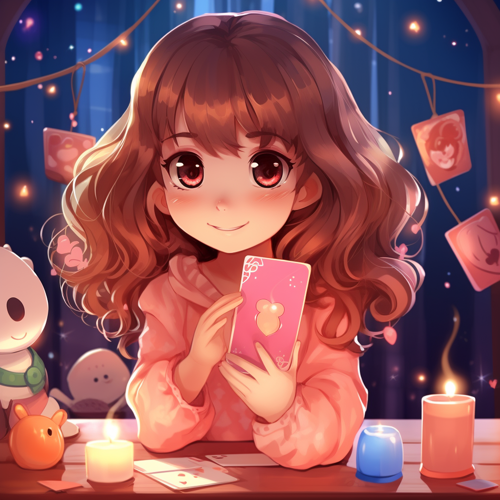 Cute girl in kawaii tarot card style