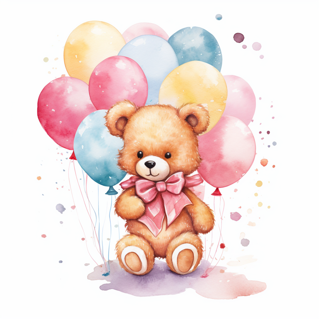 Beautiful girl with teddy bear and balloons