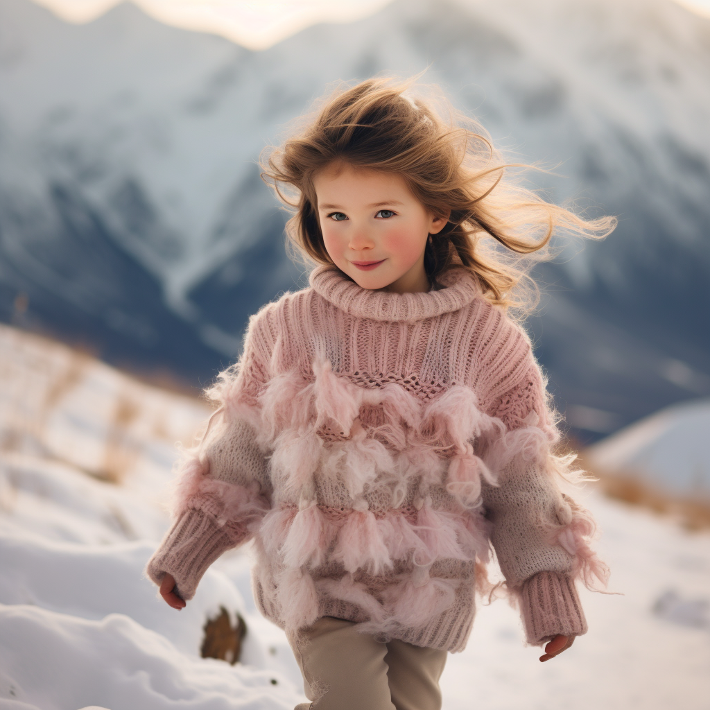 4-year-old girl walking in arctic dream land