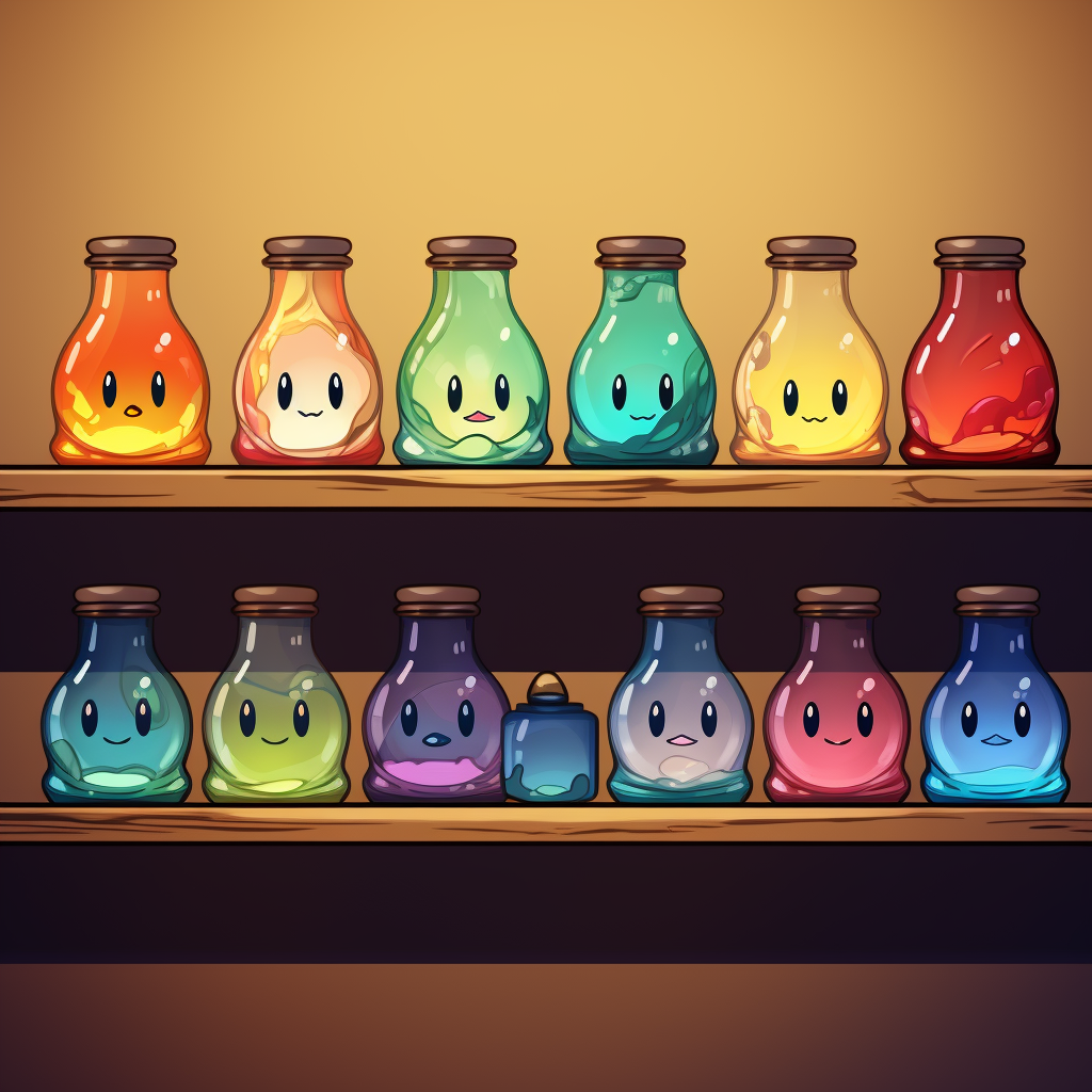 Cute glass bottles on wooden shelf