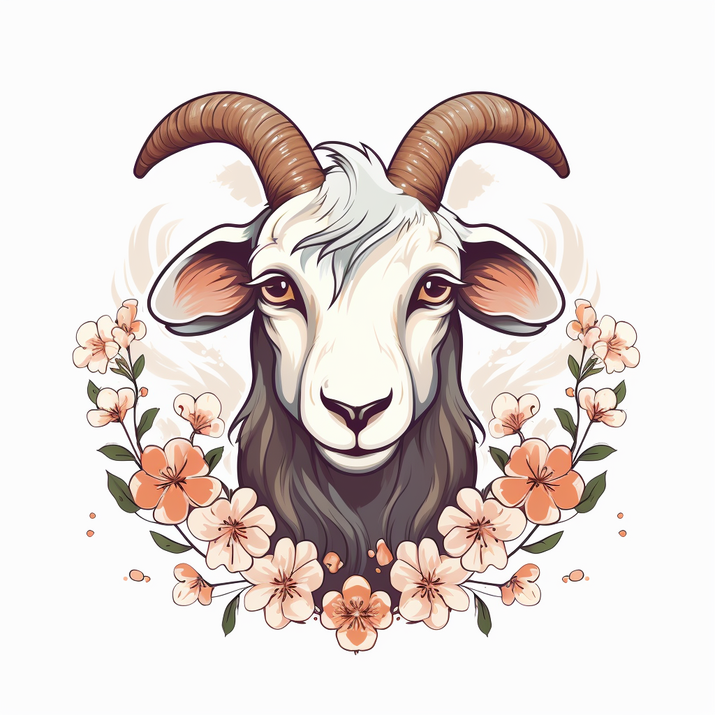 Cute Goat Logo with Flower