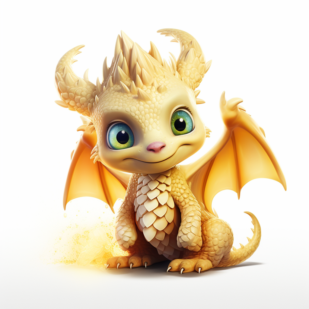 Cute Golden Dragon with Feathered Tail