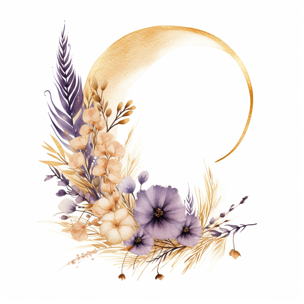 Golden purple pampas rustic bohemian flower clipart