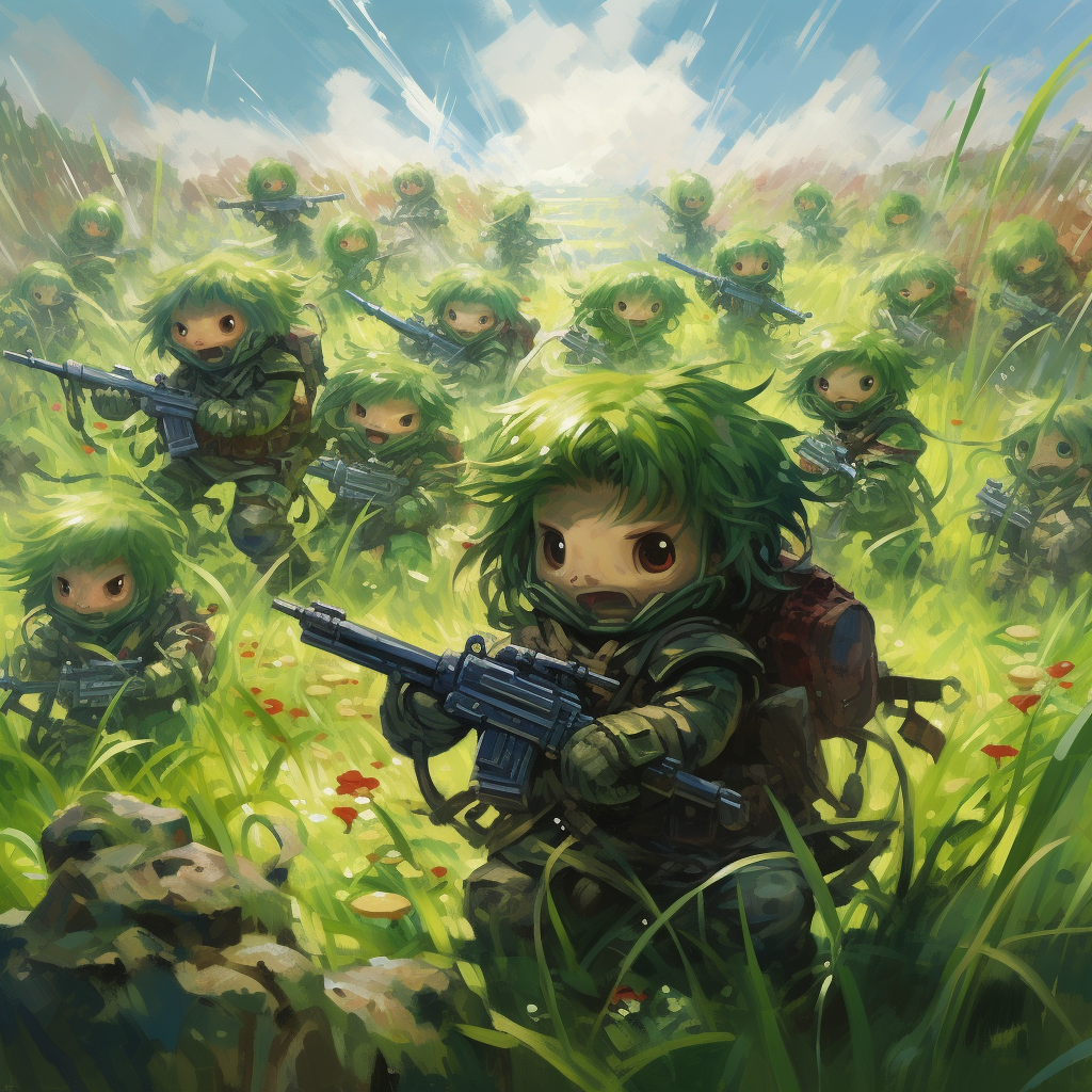 cute soldiers in grassy ghillie suits