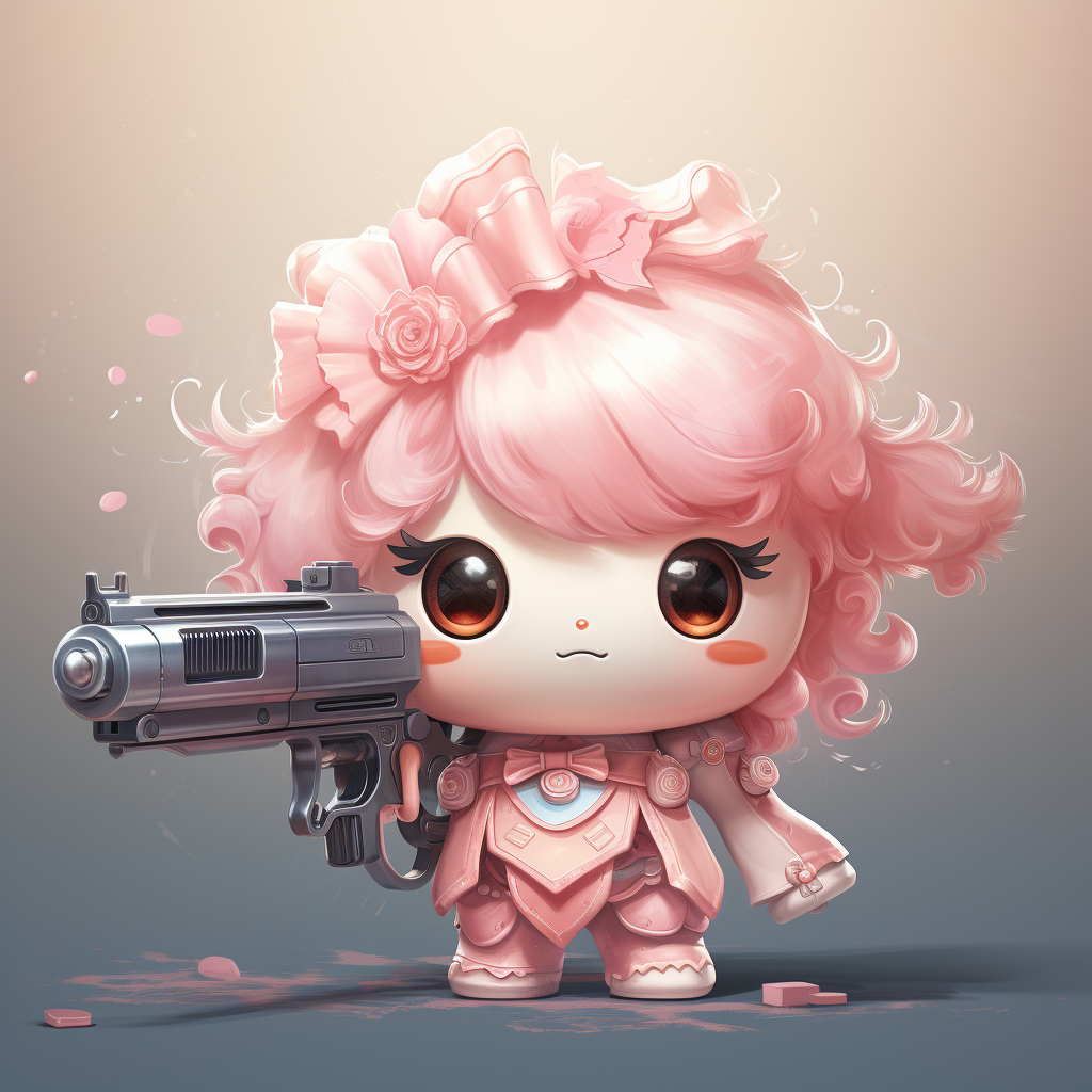 Cute gun blushing with kawaii cartoon eyes