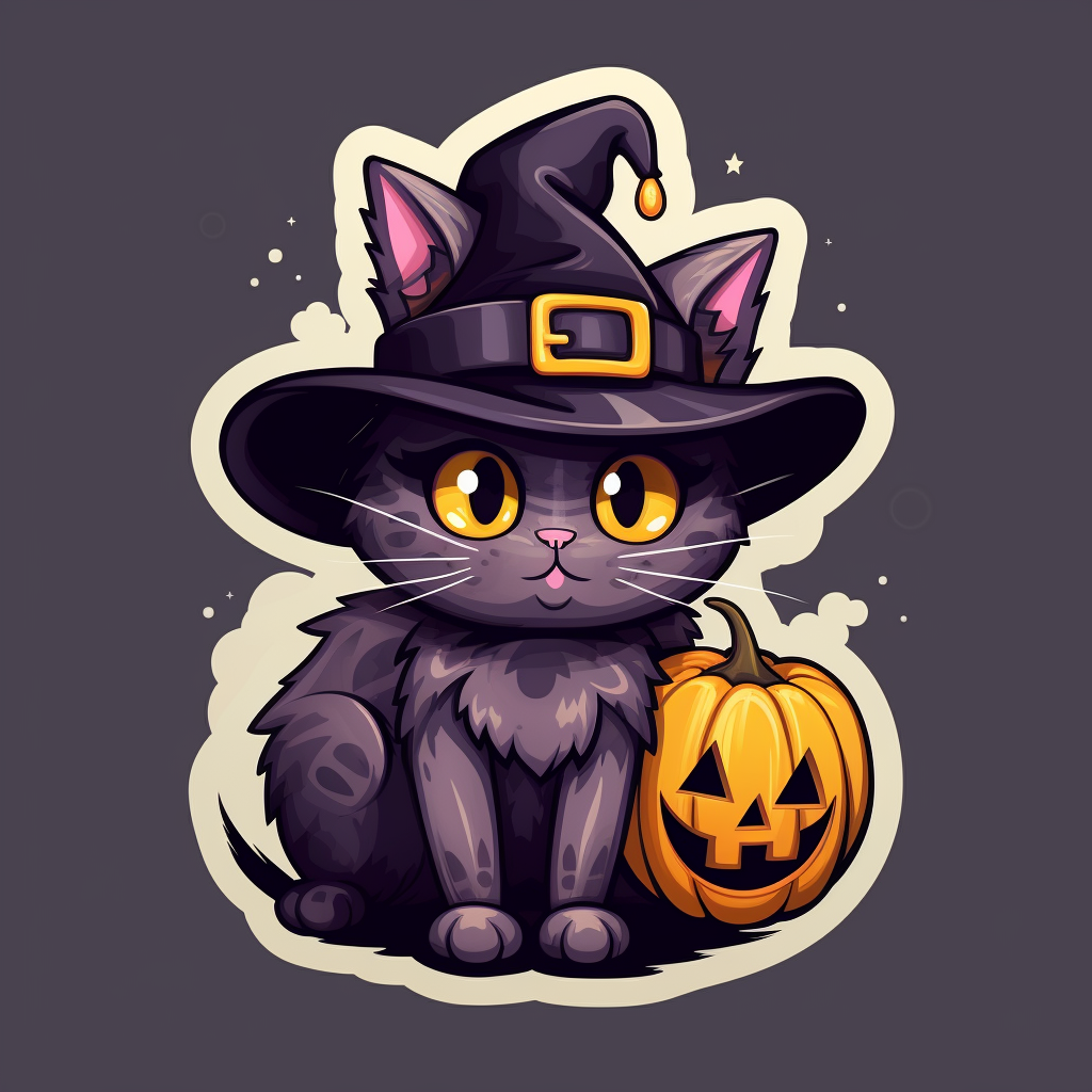 Cute Halloween Cat Vector Sticker