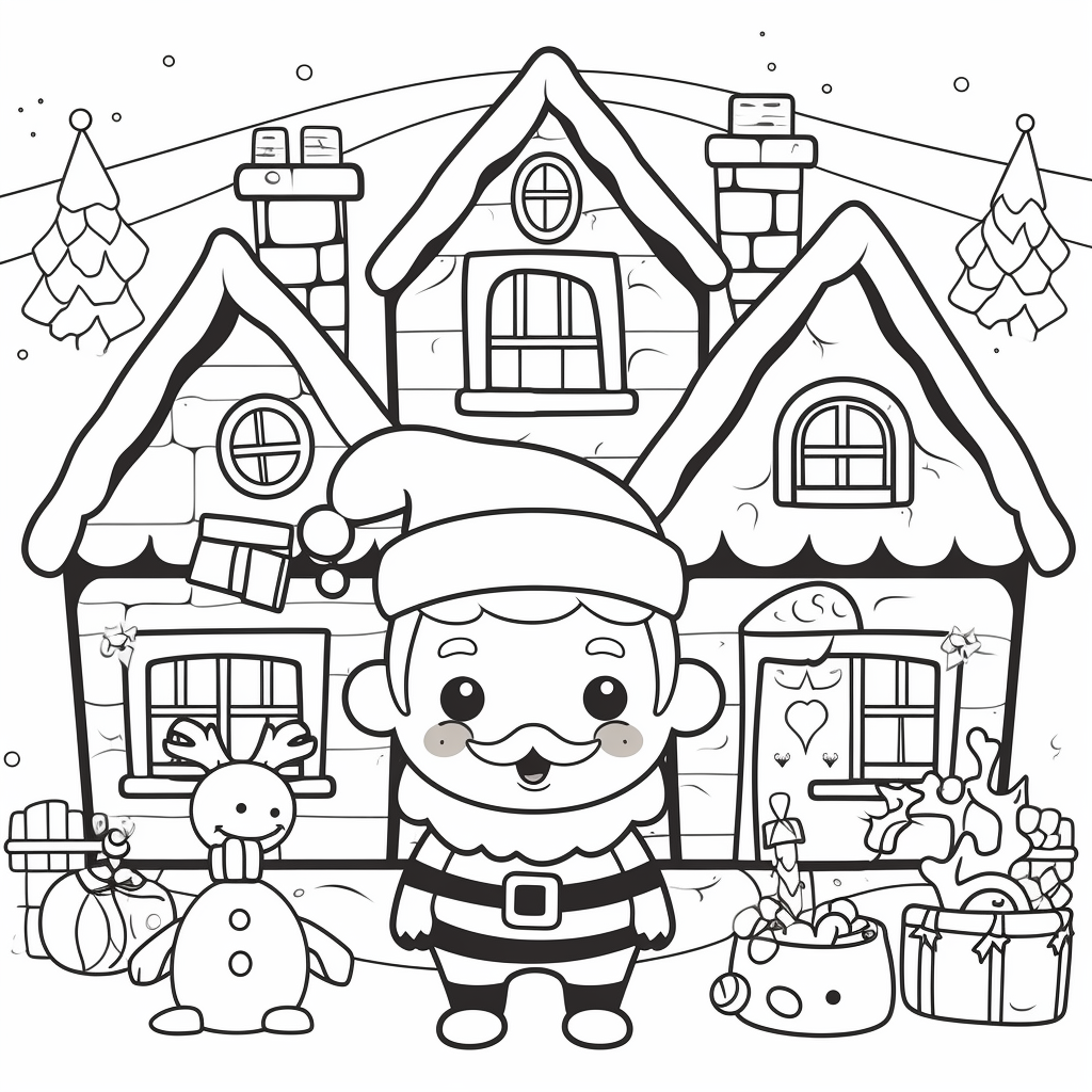 Coloring page of cute Halloween Christmas house