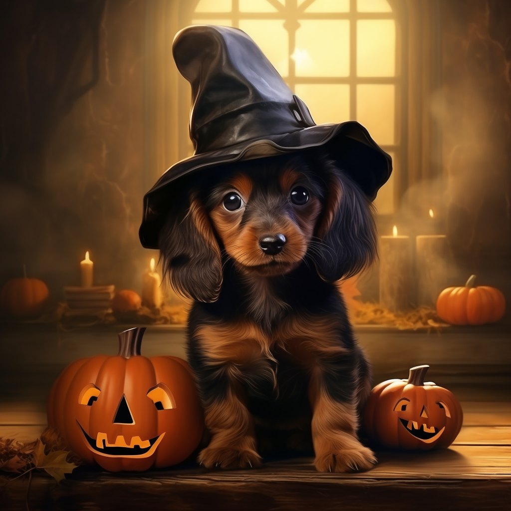 Adorable Halloween puppy in fantasy setting