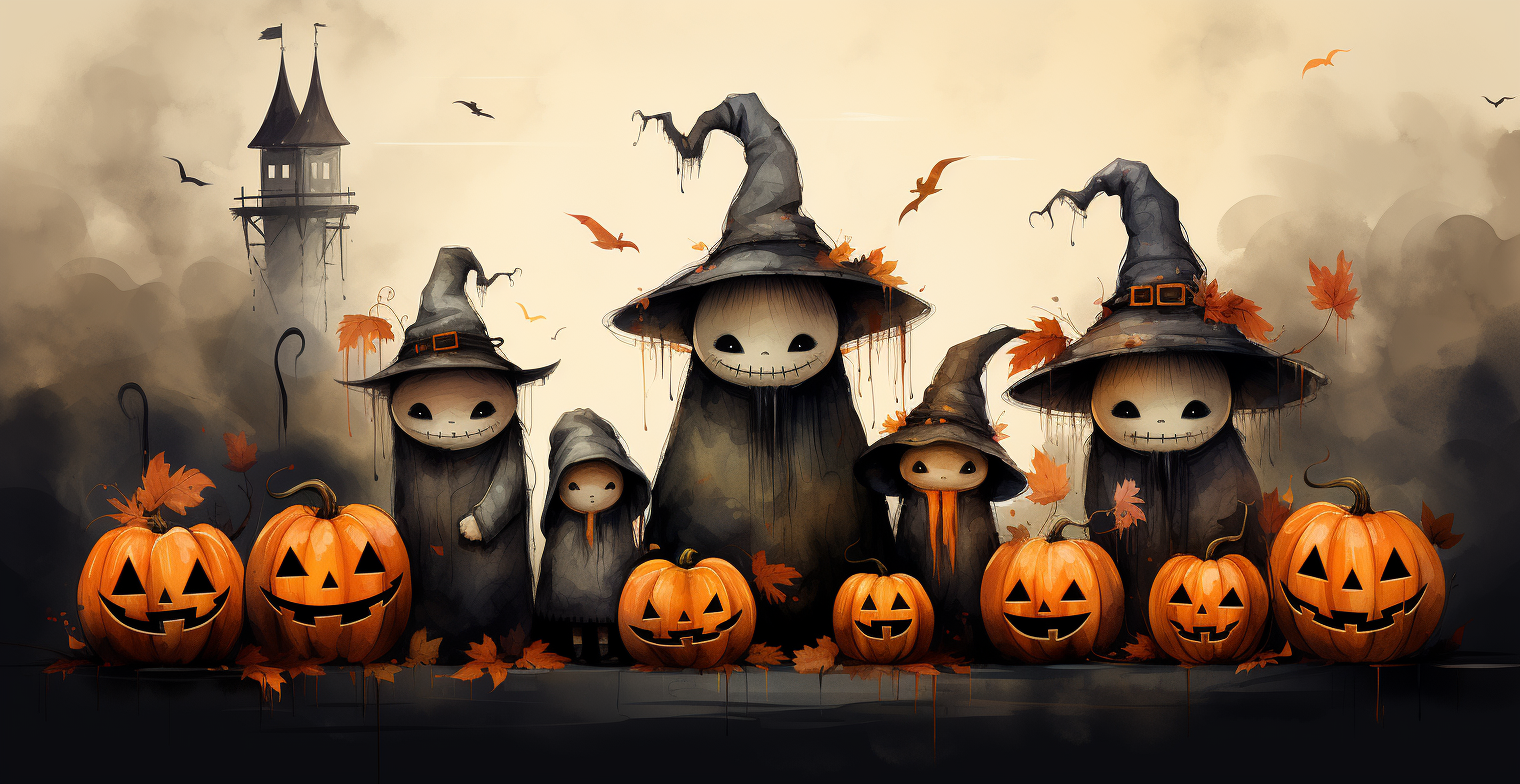 Adorable Halloween art on white background