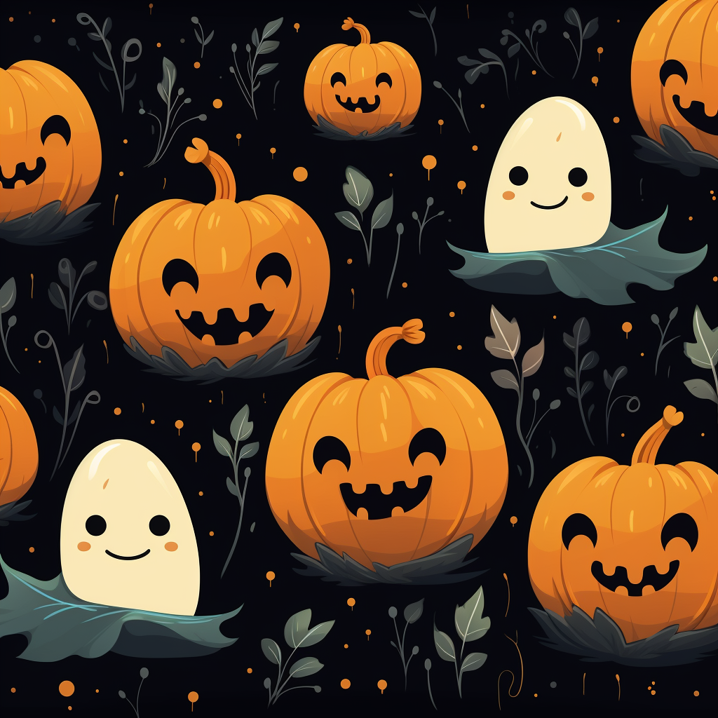 Cute Halloween pumpkins and ghost illustration