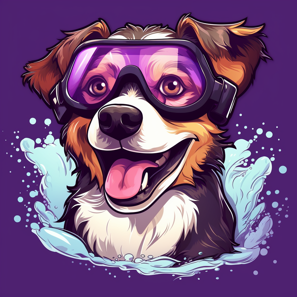 Cartoon dog with purple swim goggles