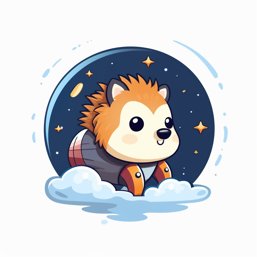 Cute happy hedgehog with rocket illustration