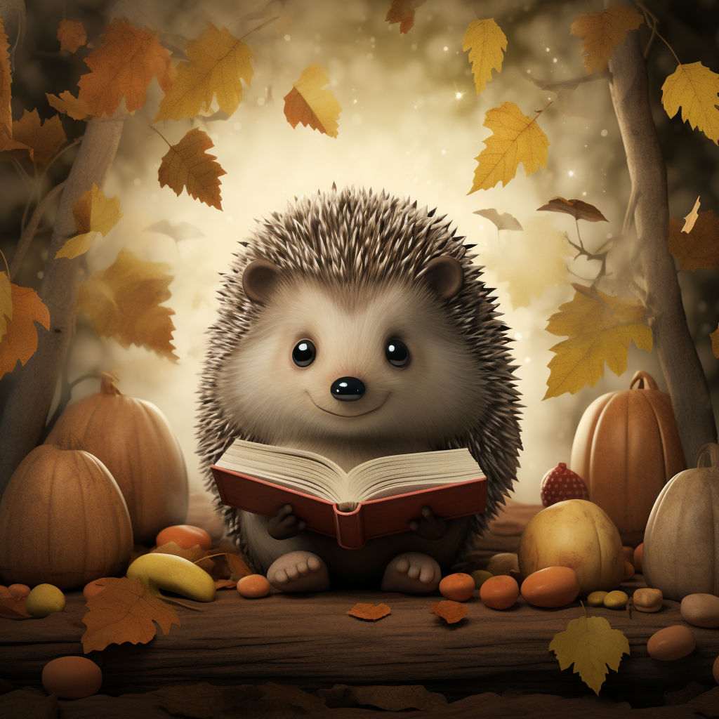 Cute grey hedgehog in children's book illustration