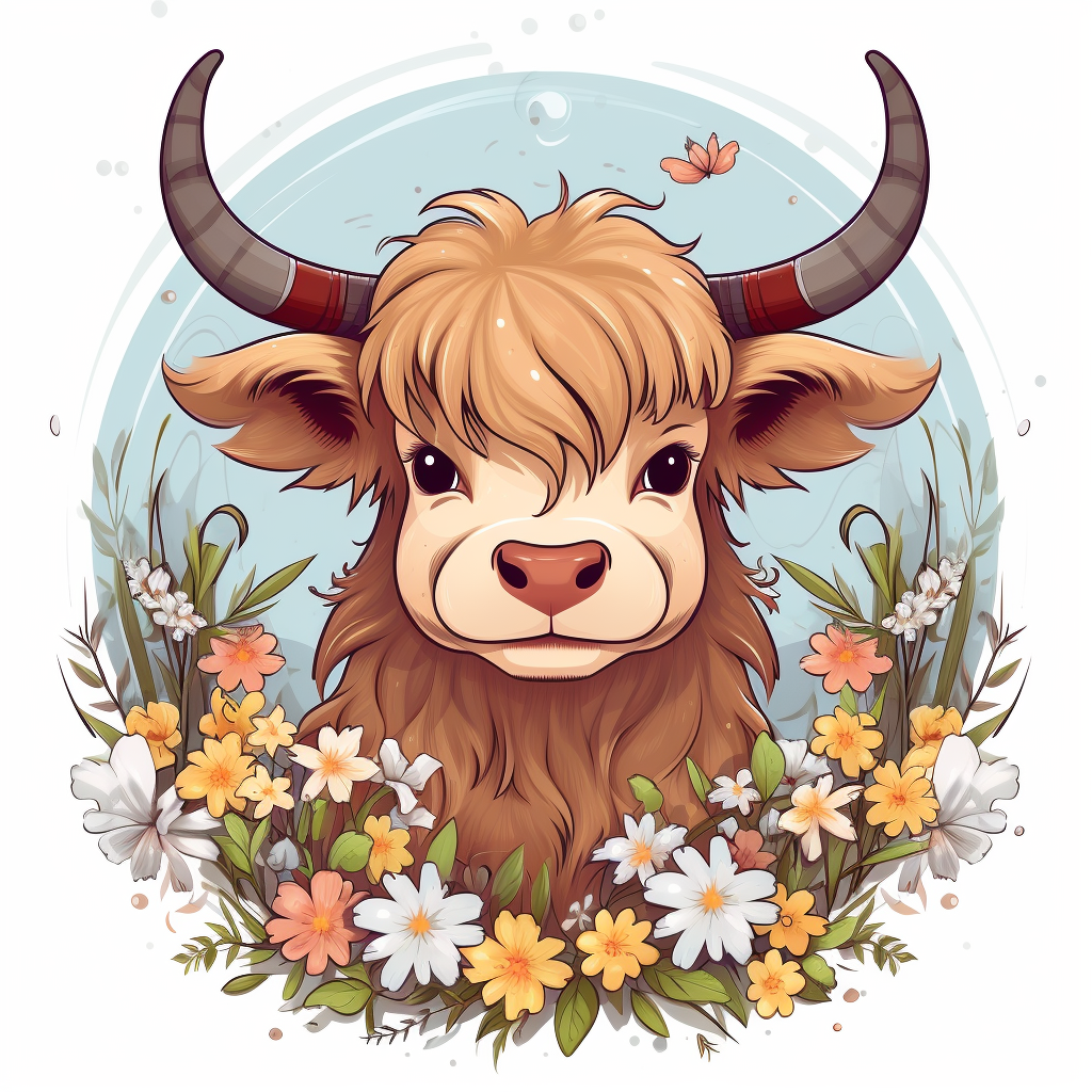 Cute Highland Spring Flowers Cartoon Decorative Style