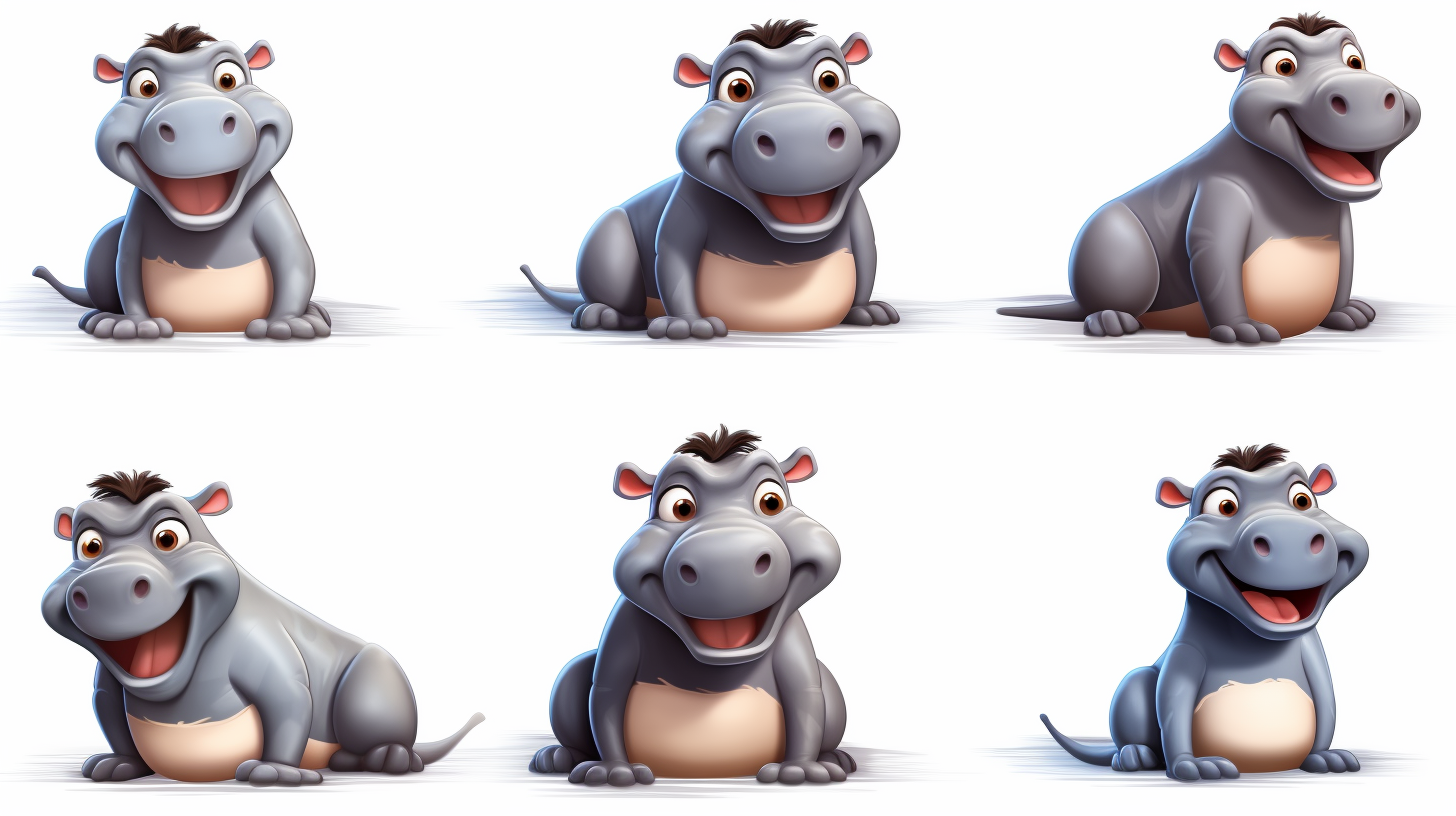 Hippos in Various Poses and Ages