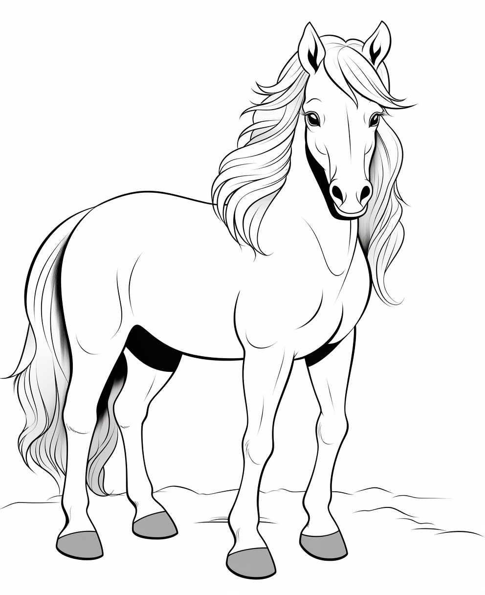 Cartoon Style Cute Horse Coloring Page