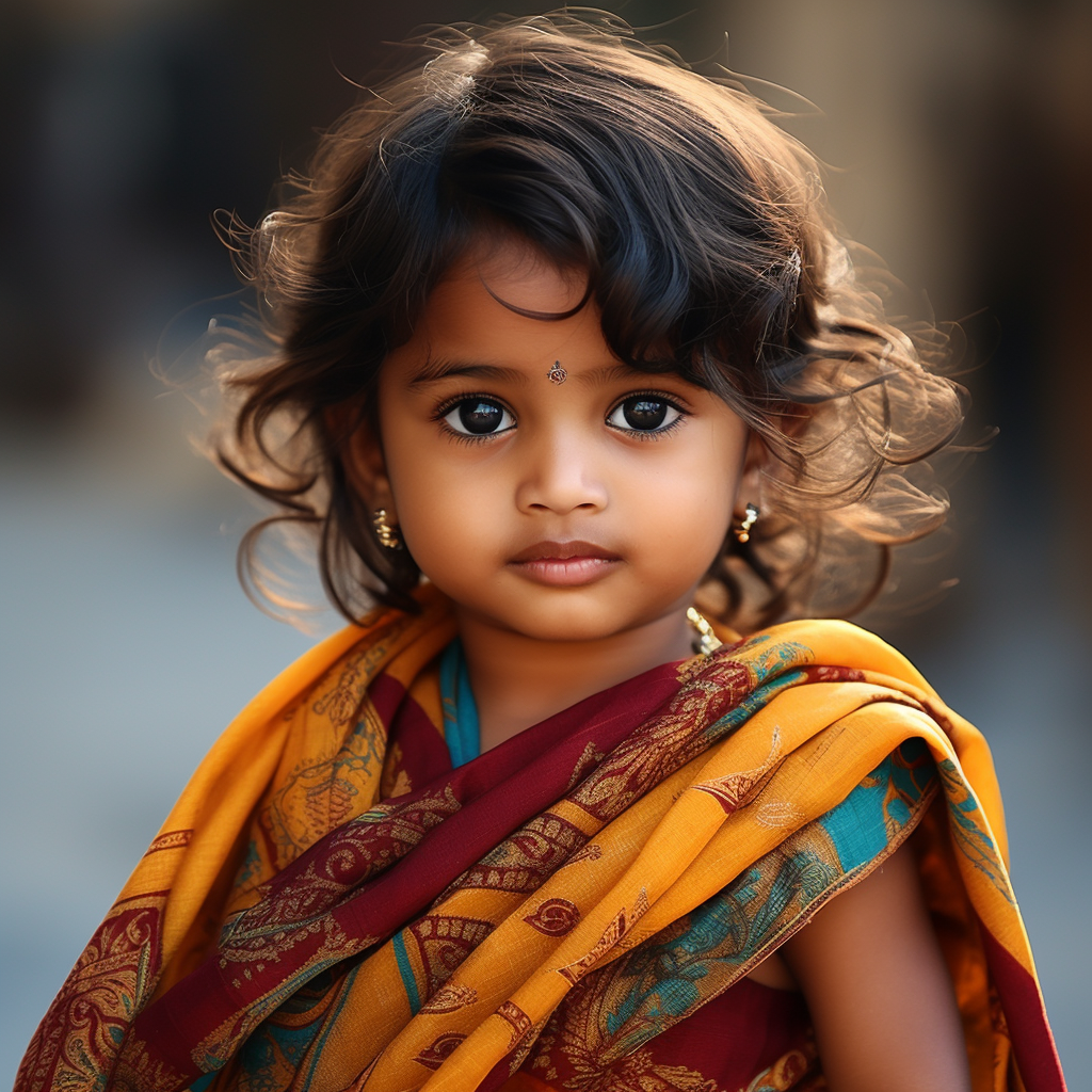 Cute Indian baby attempting to wear a saree