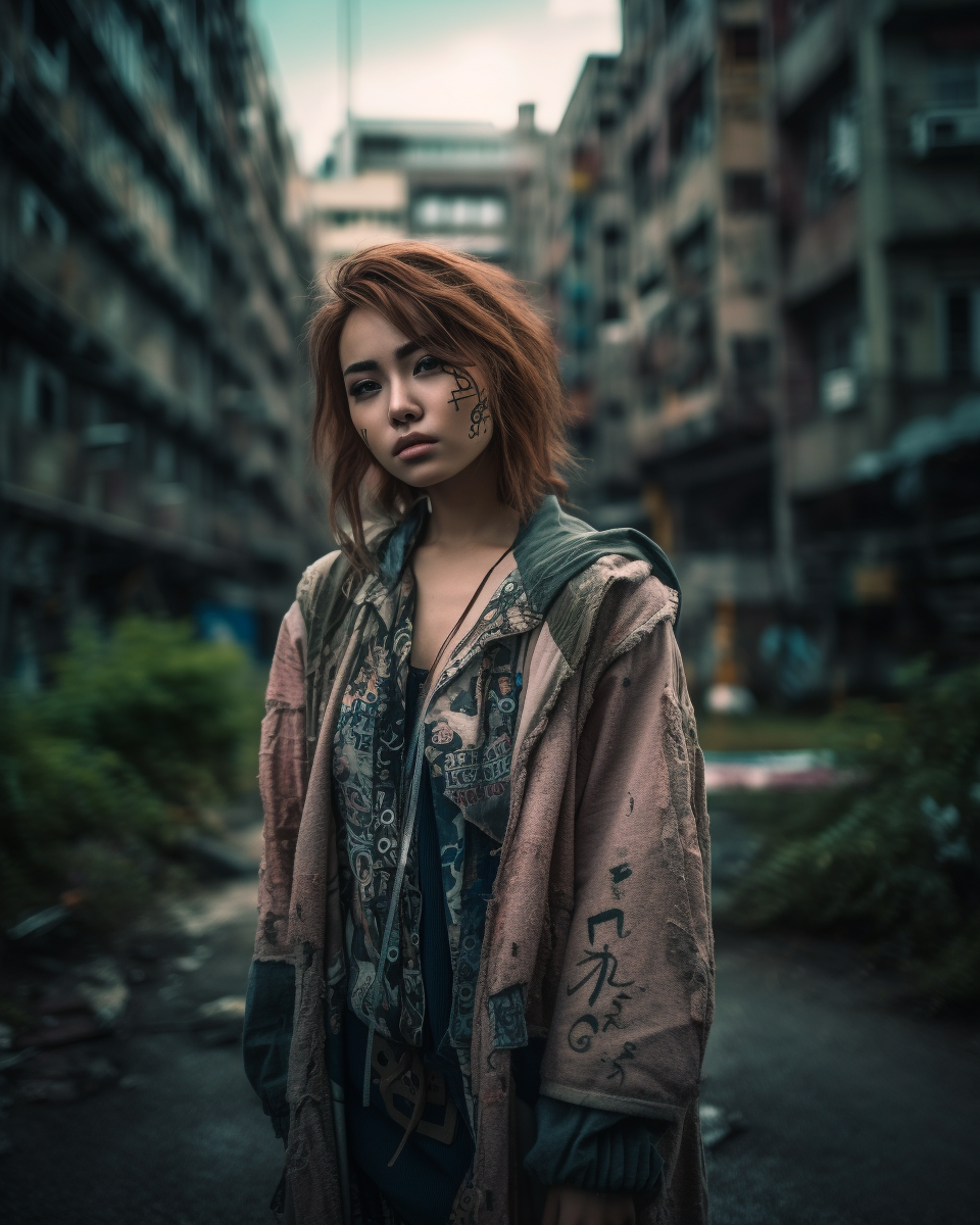 Portrait of a Cute Japanese Girl in Abandoned City