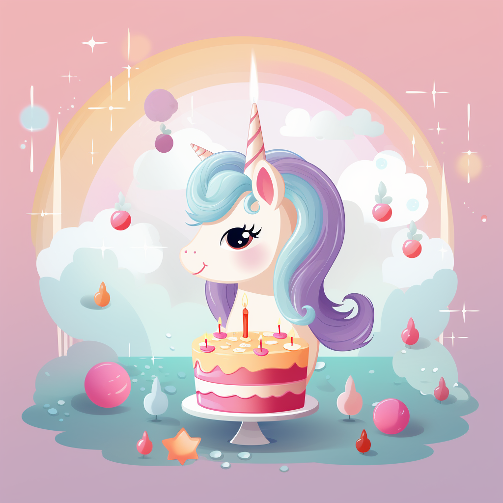 Cute kawaii birthday unicorn flat illustration