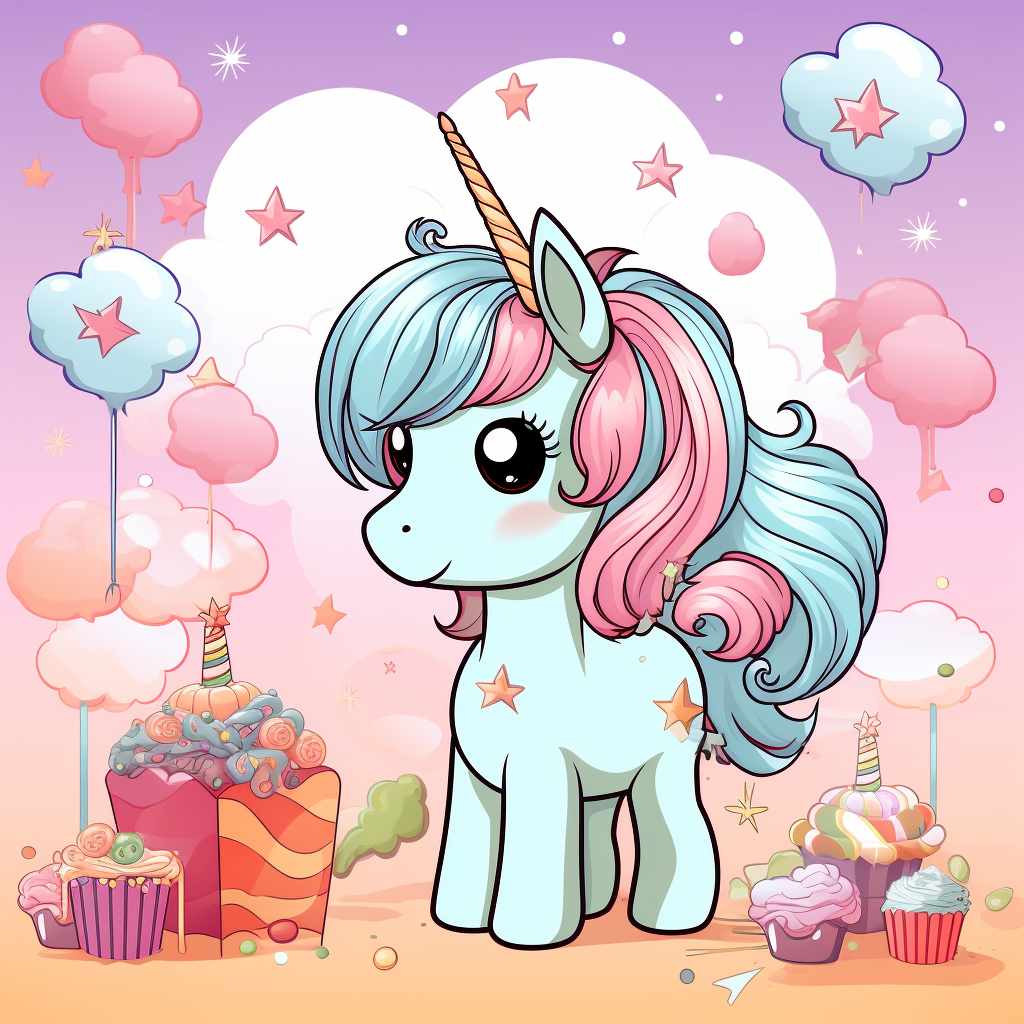 Cute kawaii birthday unicorn illustration