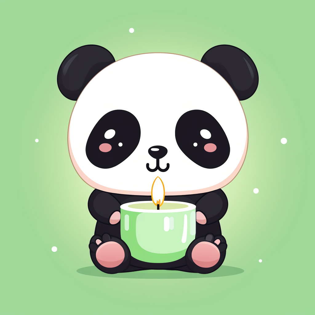 Cute kawaii panda holding candle