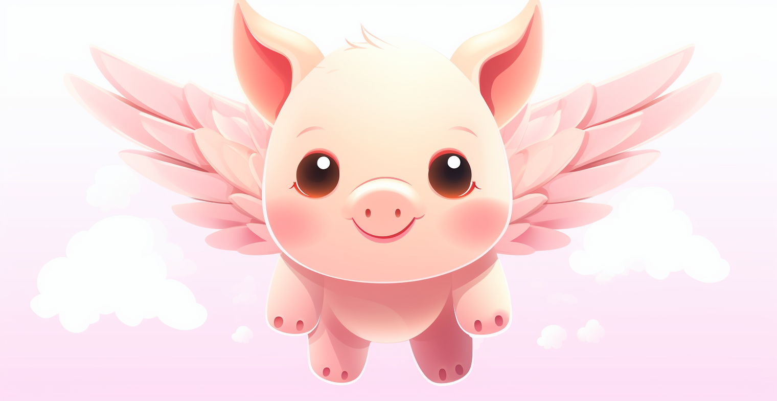 Cute kawaii pig flying logo