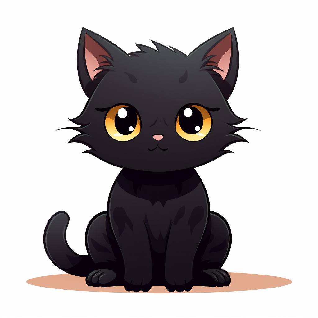 Cute black cat in kawaii anime style