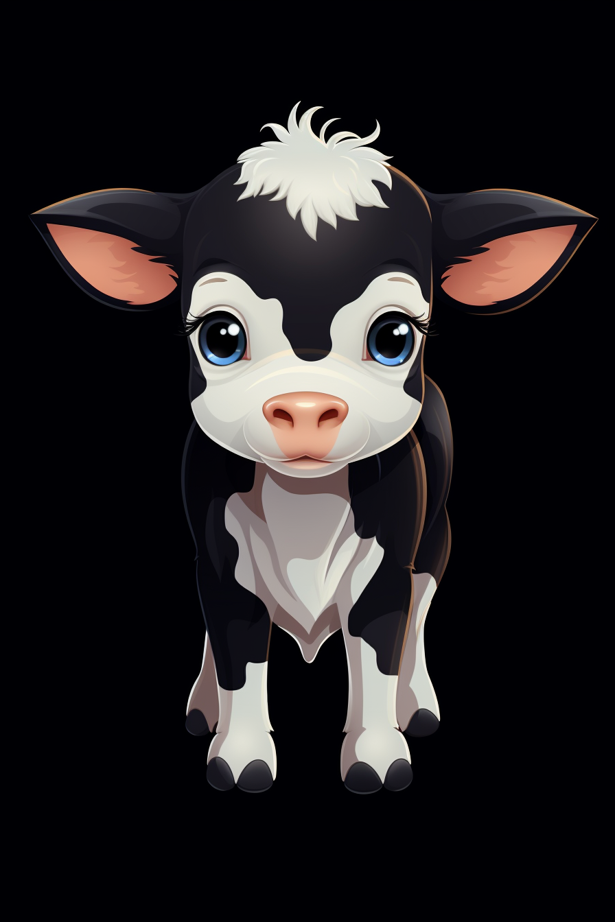 Adorable cartoon cow in kawaii style