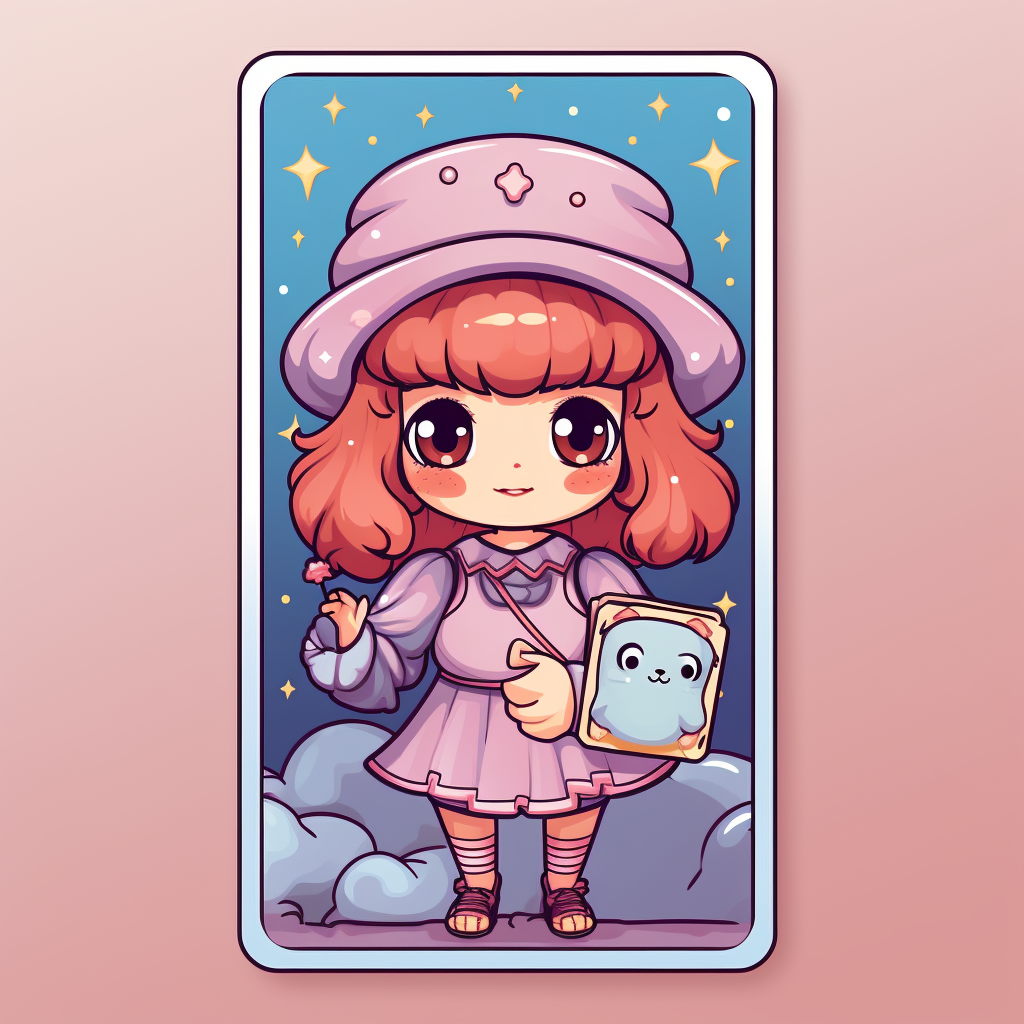 Adorable kawaii tarot card in cartoon style