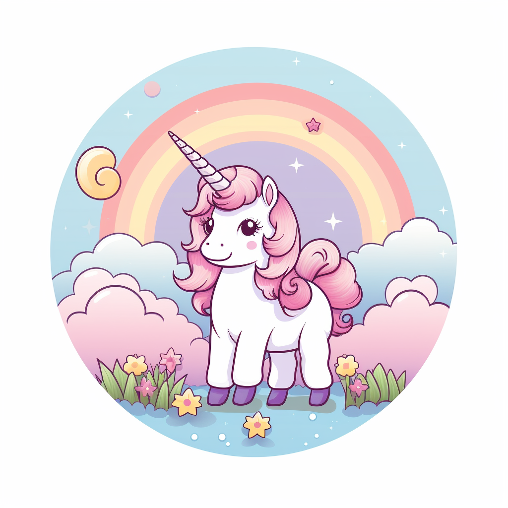 Cute Kawaii Unicorn Flat Illustration