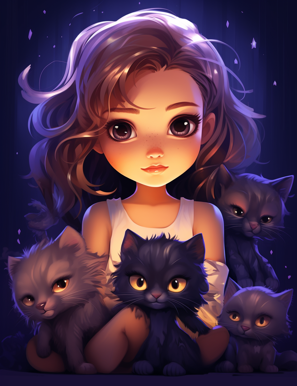 Illustration of Cute Kid and Pets