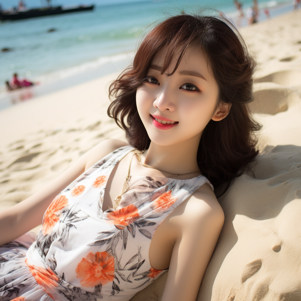 Cute Korean girl enjoying Waikiki beach