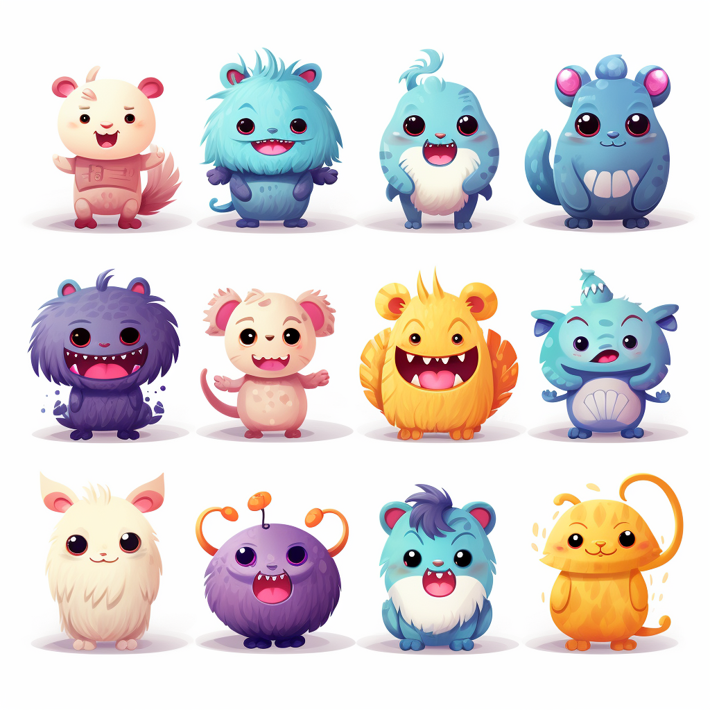 Cartoon-style 2D illustration of cute lazy creatures