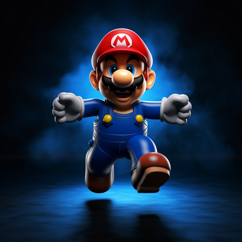 Cute Lego Super Mario Jumping with Blue Cap and Blue Shirt