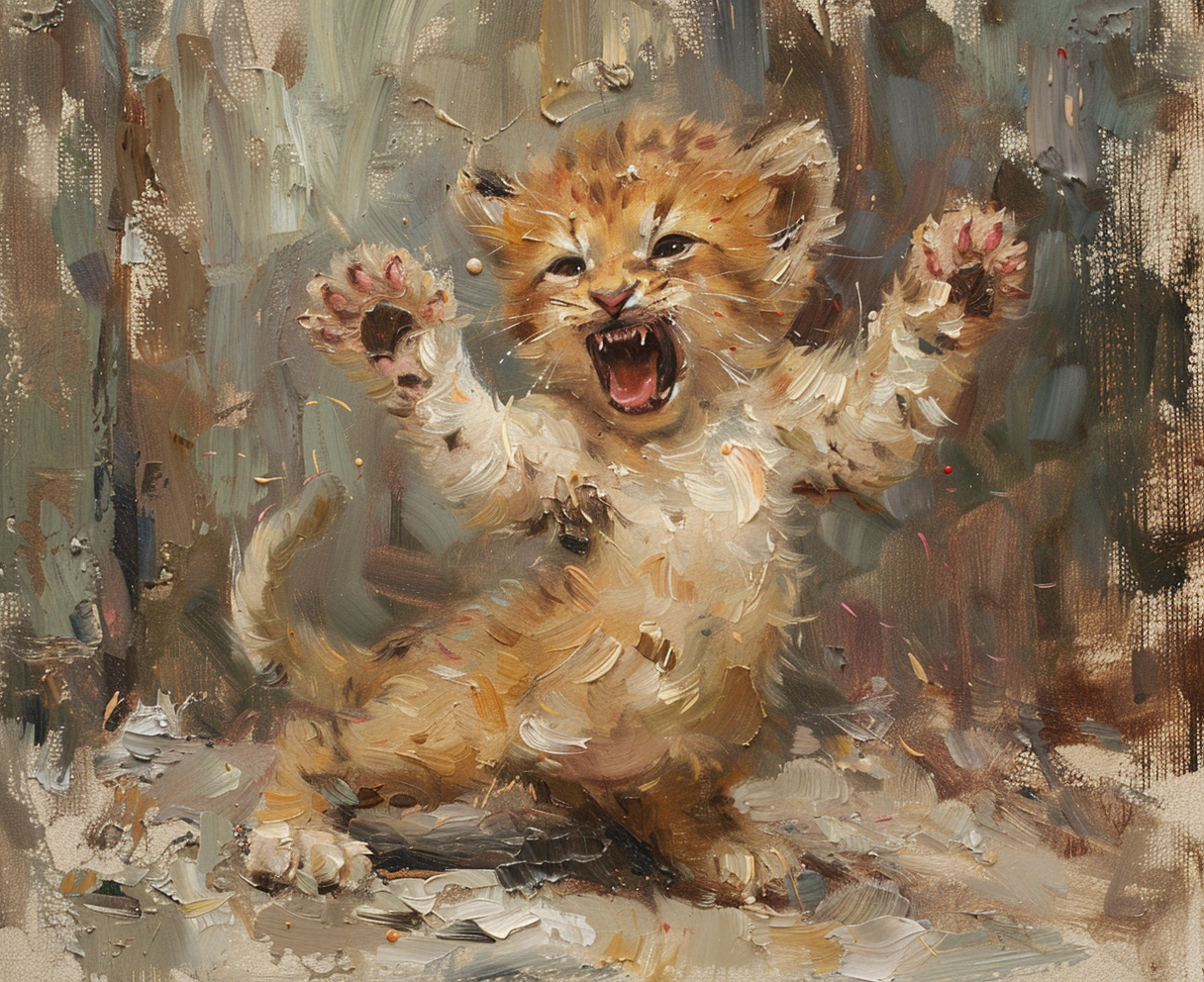 Cute lion kitten playing vintage