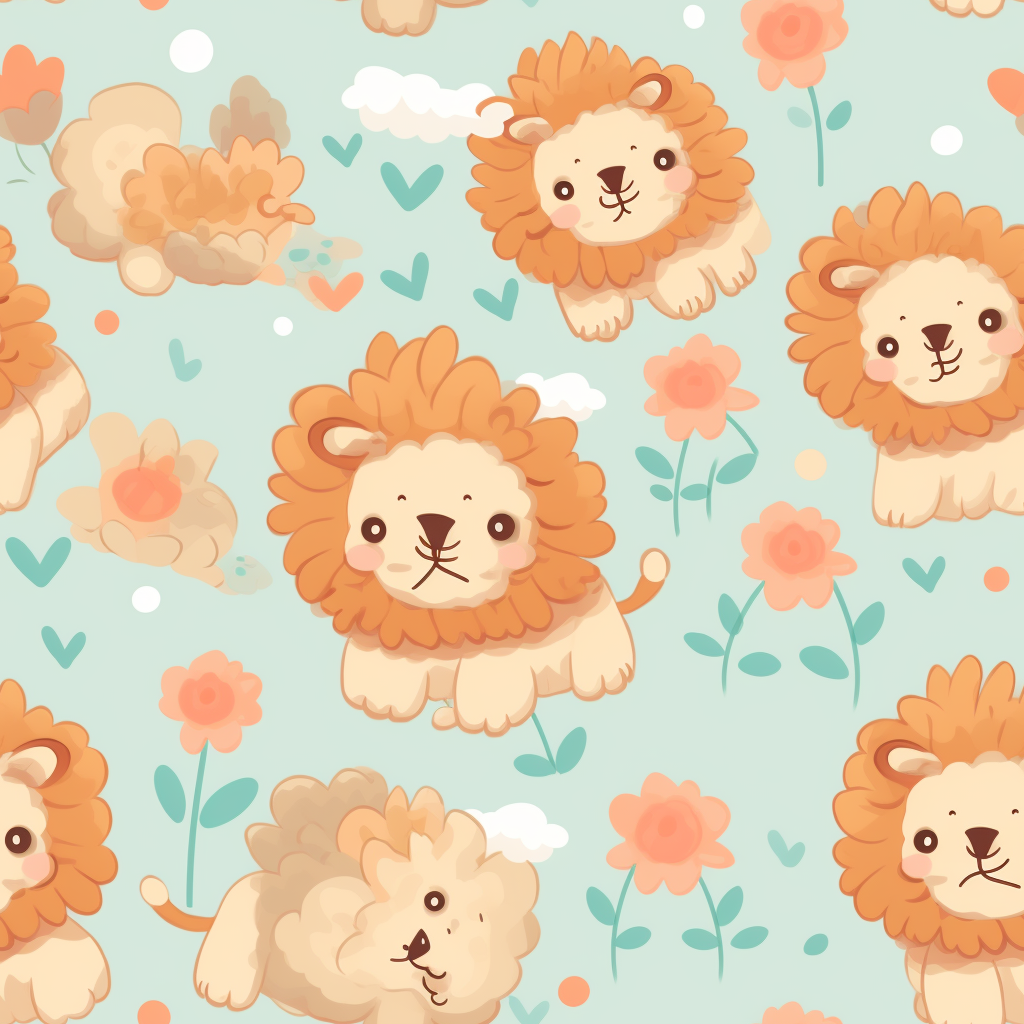 Cute lions playing in kawaii style