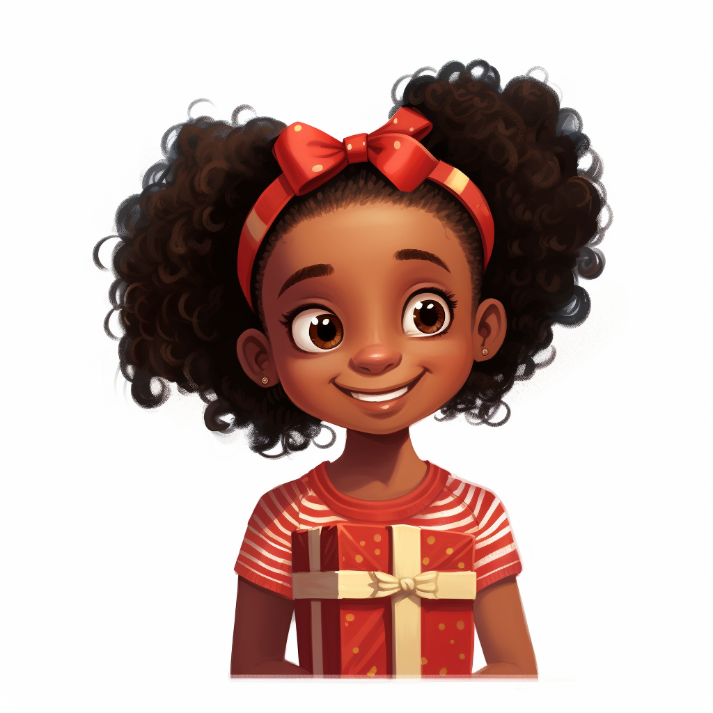 Smiling African American girl with Christmas present