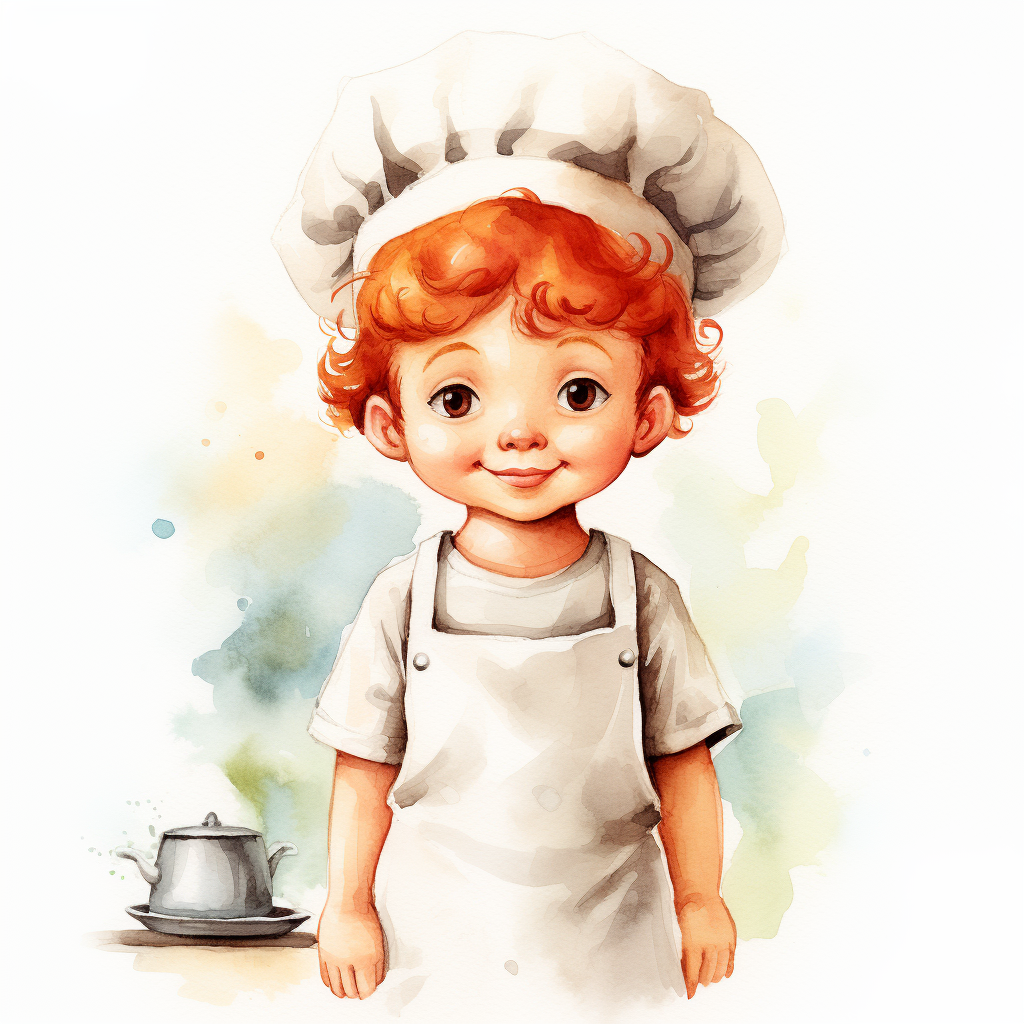 Cute little boy chef with red hair