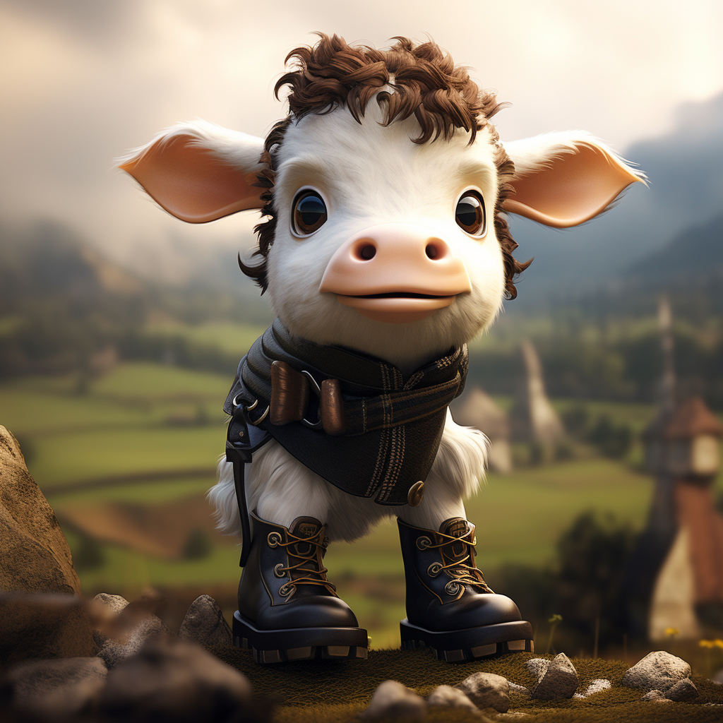 Cute cow character standing on its feet