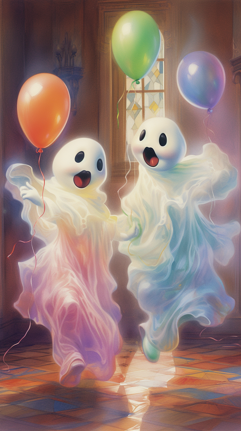 Ghosts dancing with balloons