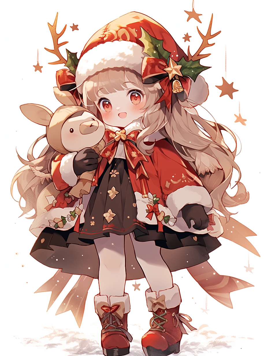 Cute little girl wearing Christmas costumes